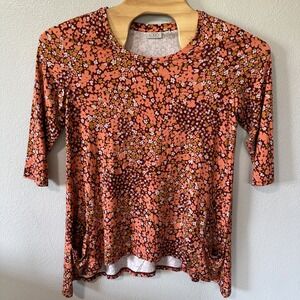 LOGO Lori Goldstein Floral Print Tunic Top 3/4 Sleeve Pockets‎ Womens Size Large